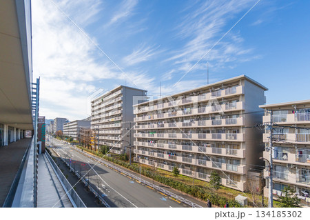 スーパーマーケットから見た郊外のマンモス団地 134185302