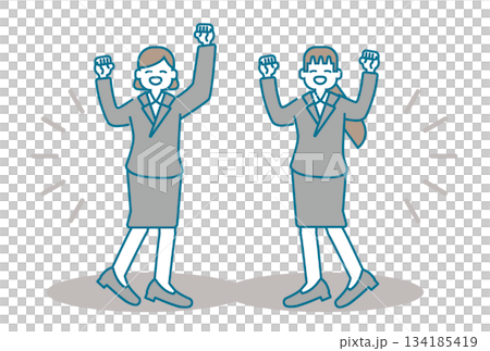 Illustration of a female businessman happily pumping her fist Illustration of a female businessman happily pumping her fist 134185419