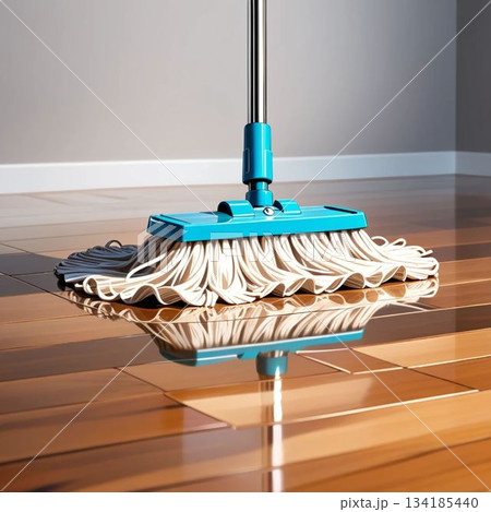 掃除　フローリングの床とモップ 134185440