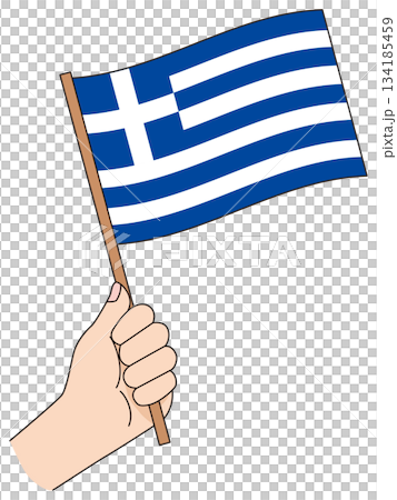 Hand holding a simple flag of Greece 134185459