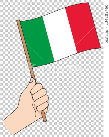 一手拿著一面簡單的義大利國旗。 134185460