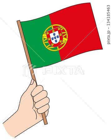 シンプルな国旗を持つ手　ポルトガル 134185463
