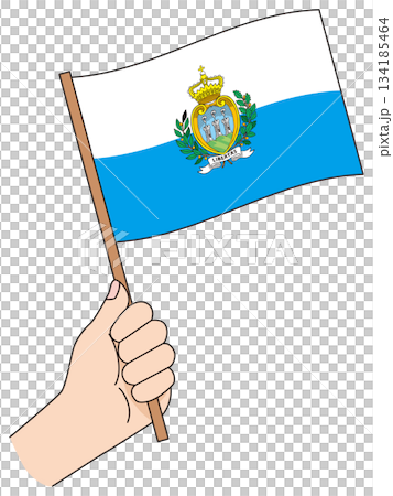一手拿著一面簡單的聖馬力諾國旗 一手拿著一面簡單的聖馬力諾國旗 134185464