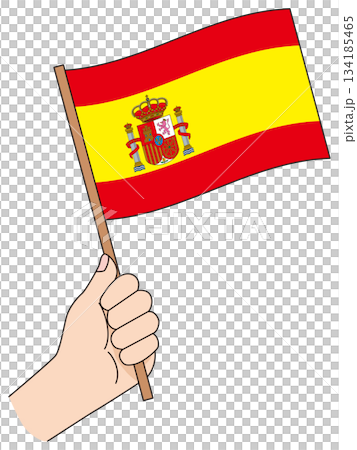 Hand holding a simple flag of Spain Hand holding a simple flag of Spain 134185465
