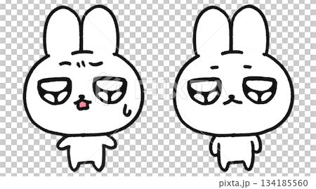 手描き、可愛いうさぎのキャラクター、困っている・呆れている表情2種類セット 134185560