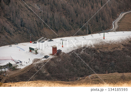 Artificially snow-covered ski slope in northern Italy Artificially snow-covered ski slope in northern Italy 134185593