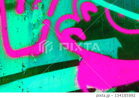 Bright Graffiti Abstract in Neon Pink and Green for 90s, Y2K Urban Aesthetic 134185892
