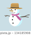 Object of snowman with straw hat. Under grey isolated background. 134185908