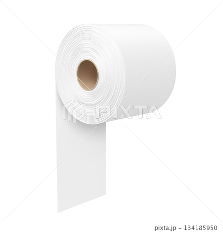 White toilet paper or hygiene tissue roll mock up, realistic 3D vector bathroom sanitary loo roll with carton spool tube White toilet paper or hygiene tissue roll mock up, realistic 3D vector bathroom sanitary loo roll with carton spool tube 134185950