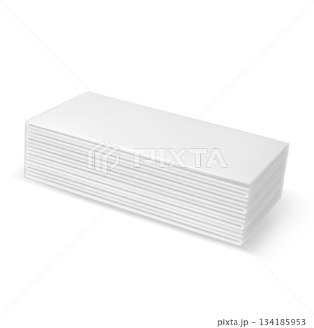 3D stack of folded white absorbent wipes isolated on a white background. 134185953