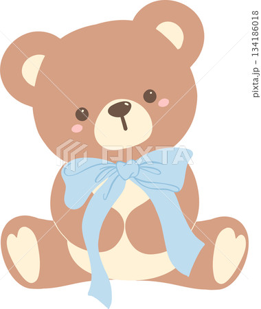 Cute Teddy Bear with Blue Bow Ribbon Cute Teddy Bear with Blue Bow Ribbon 134186018