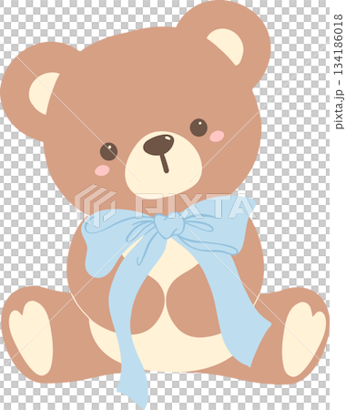Cute Teddy Bear with Blue Bow Ribbon Cute Teddy Bear with Blue Bow Ribbon 134186018