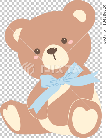 Illustration of a Teddy Bear with Blue Bow 134186020