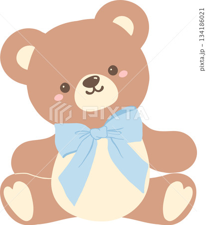 Cartoon Teddy Bear with Blue Bow 134186021