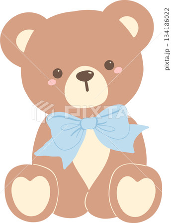 Cute Teddy Bear with Blue Bow 134186022