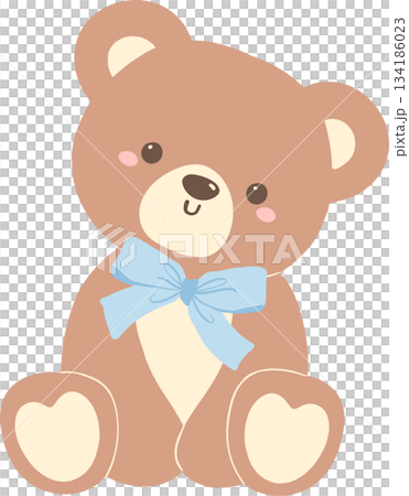 Cute Teddy Bear with Blue Bow Cartoon 134186023