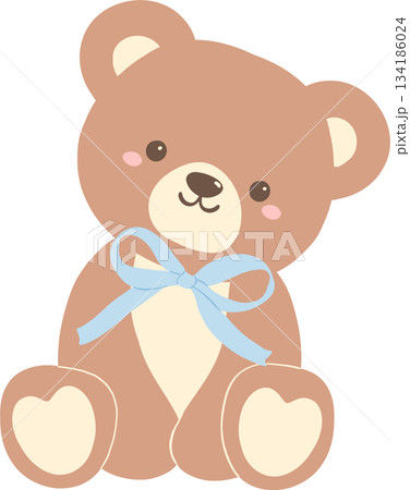 Cute Teddy Bear with Blue Ribbon Bow Cute Teddy Bear with Blue Ribbon Bow 134186024