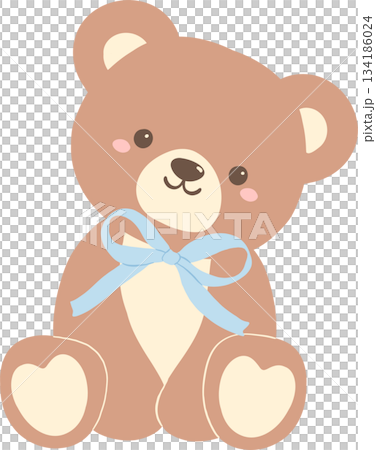 Cute Teddy Bear with Blue Ribbon Bow Cute Teddy Bear with Blue Ribbon Bow 134186024