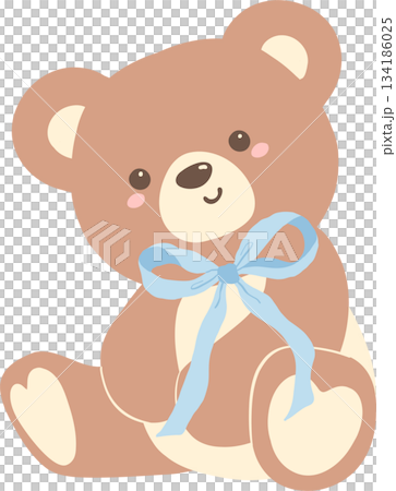 Cute Brown Teddy Bear with Blue Bow 134186025