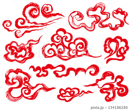 中華雲　手書きの毛筆イラスト 134186280