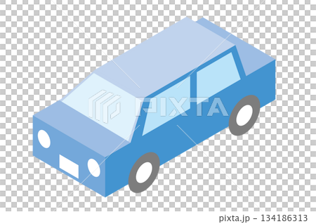 簡單可愛的藍色汽車等距插圖 簡單可愛的藍色汽車等距插圖 134186313