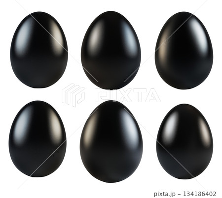 Glossy black egg with smooth reflective surface isolated on white transparent background. Symbol of mystery, luxury Glossy black egg with smooth reflective surface isolated on white transparent background. Symbol of mystery, luxury 134186402