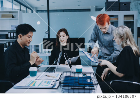 Multiracial business people having meeting Multiracial business people having meeting 134186507