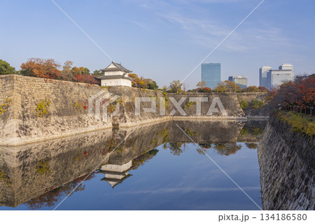 大阪城　一番櫓　南外堀　紅葉の季節 134186580