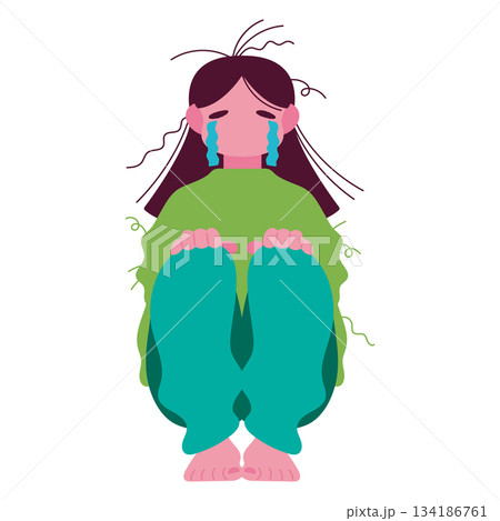 体育座りで泣いている女性のイラスト 体育座りで泣いている女性のイラスト 134186761