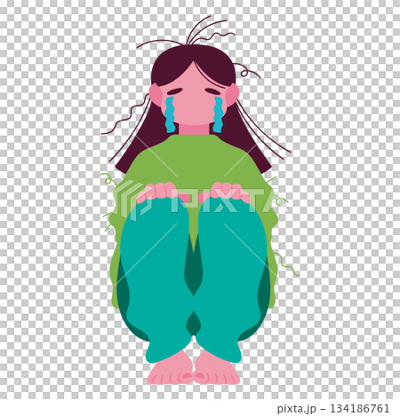 体育座りで泣いている女性のイラスト 体育座りで泣いている女性のイラスト 134186761