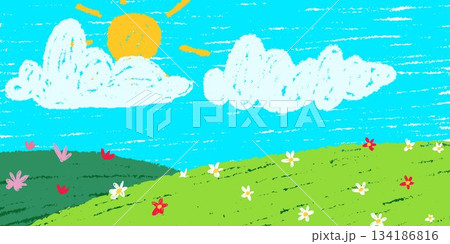 Crayon chalk painting in kid pastel style 134186816