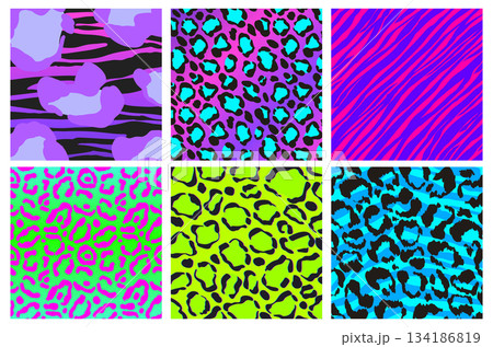 Psychedelic seamless animal patterns set Psychedelic seamless animal patterns set 134186819