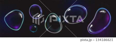 3D soap bubbles set on transparent background 134186821