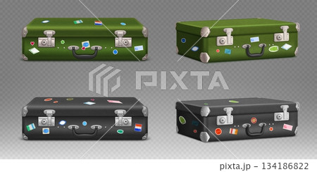 Old green and black suitcases set Old green and black suitcases set 134186822