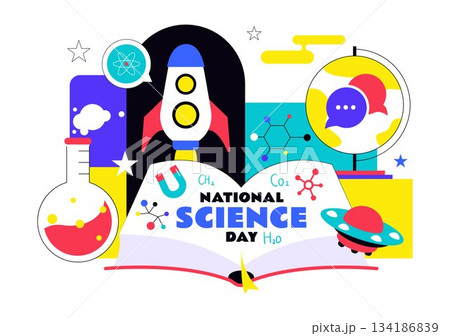 National Science Day Vector Illustration on February 28 Featuring Chemical Liquid, Scientific Elements, Medical and Research in a Background 134186839