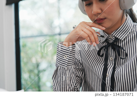 Overjoyed businesswoman happy for successful work. Overjoyed businesswoman happy for successful work. 134187071