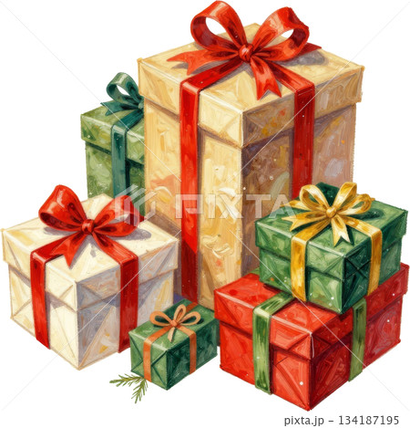 積み上げられたレトロなギフトボックスのイラスト素材 134187195