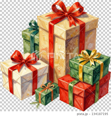 積み上げられたレトロなギフトボックスのイラスト素材 134187195