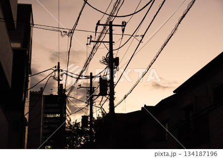 夕方の電柱 134187196