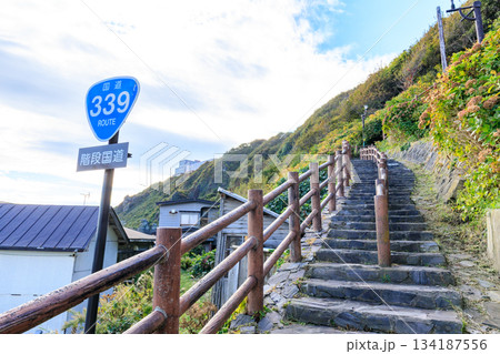 秋の階段国道339号　青森県東津軽郡 134187556