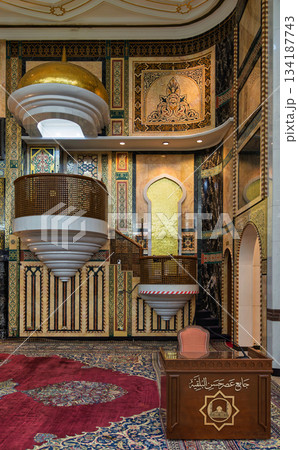 Grand Interior of Jame Asr Hassanil Bolkiah Mosque featuring Golden Dome and Ornate Details, Bandar Seri Begawan, Brunei 134187743