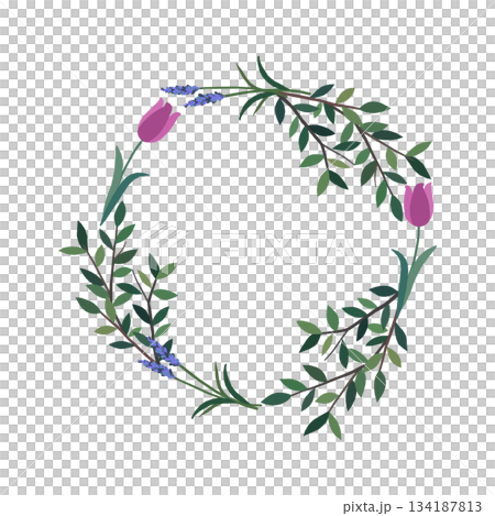花と木枝のリース型フレーム 花と木枝のリース型フレーム 134187813
