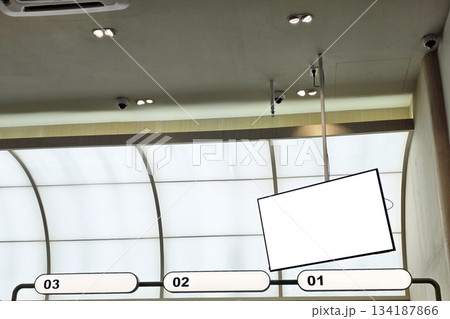 Security cameras and Mock up of blank LED on a ceiling. 134187866