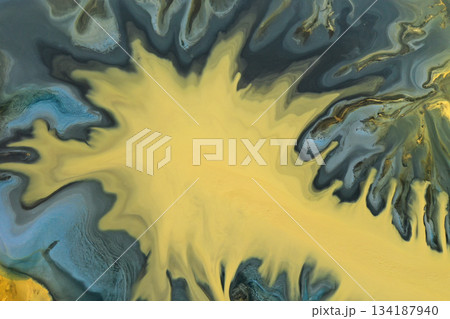Aerial view of colorful natural water patterns. Mining water pollution 134187940