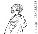着物を着た女の子のアニメ風の塗り絵イラスト 134188163