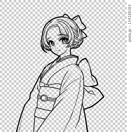 身穿和服的女孩的動漫風格彩色書插圖 134188163
