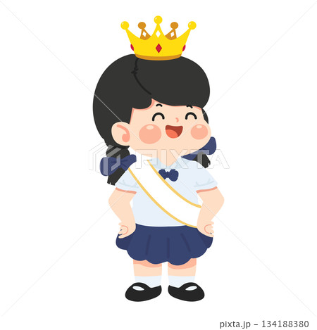 Cartoon Girl Wearing Crown and Sash Illustration 134188380