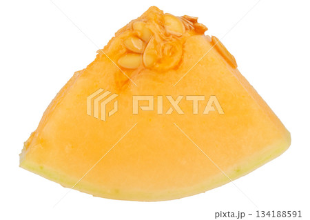 Cantaloupe isolated on white background cut slice Cantaloupe isolated on white background cut slice 134188591