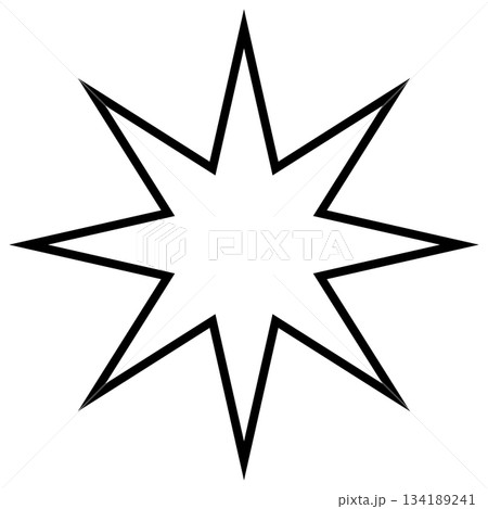 Black Eight Pointed Star outline Icon on White Background 134189241