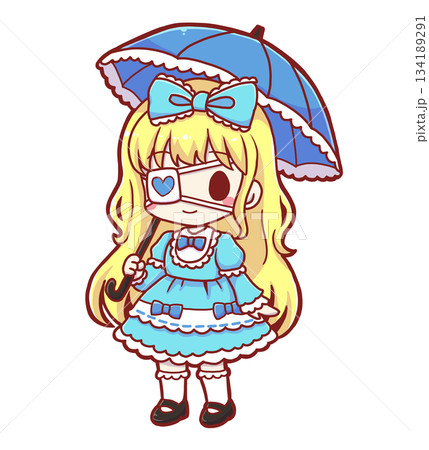 日傘をした水色のロリィタの女の子 134189291